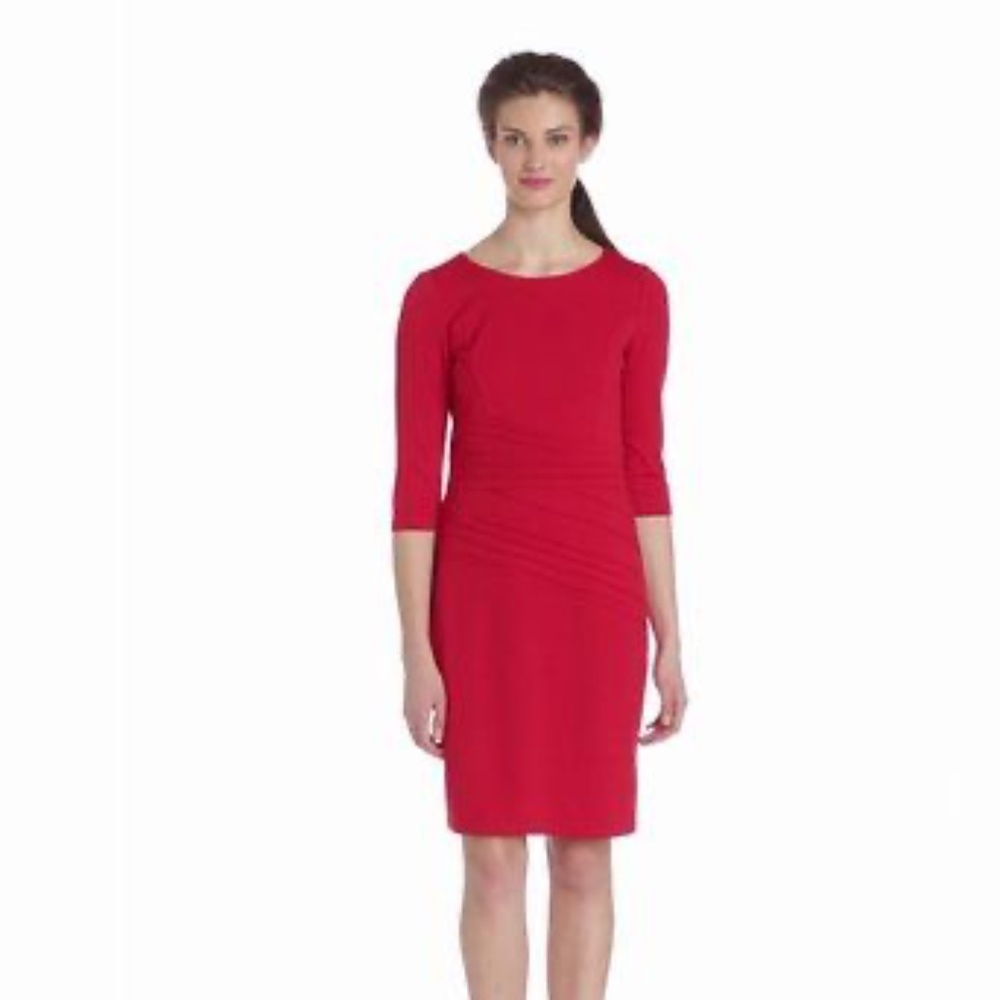 3/4 Sleeve Seamed Waist Ponte Dress in Cherry | Ellen Tracy